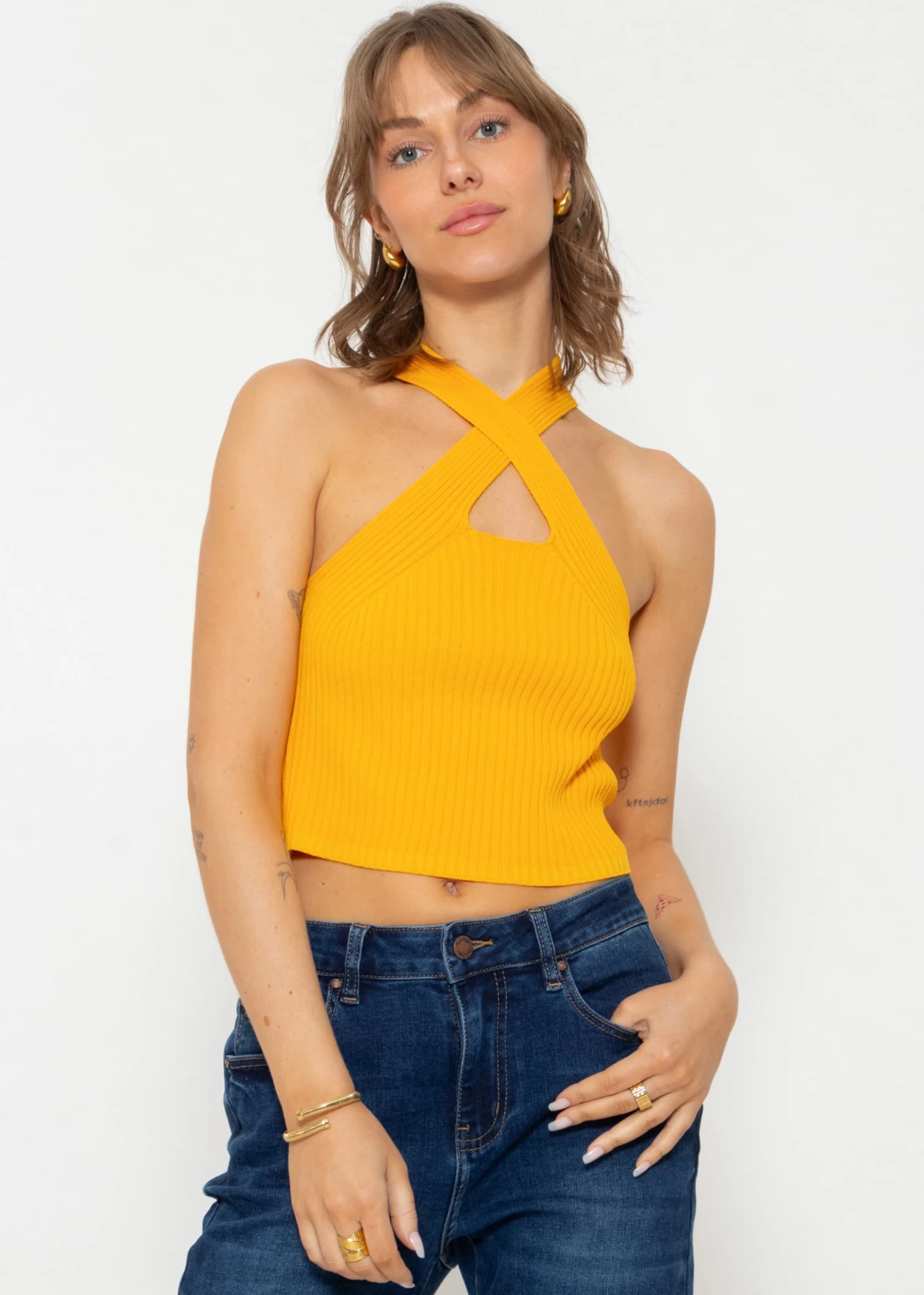 Halterneck Strick Top, Gelb 3 Halterneck Strick Top, Gelb