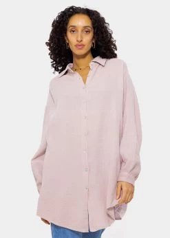 Musselin Bluse Oversize, Puderrosa