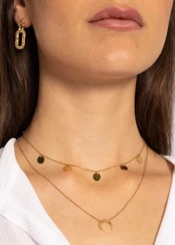 Kombinierte Halskette Mit Mond Und Plättchen, Gold 8 Kombinierte Halskette Mit Mond Und Plättchen, Gold -Sassyclassy A577