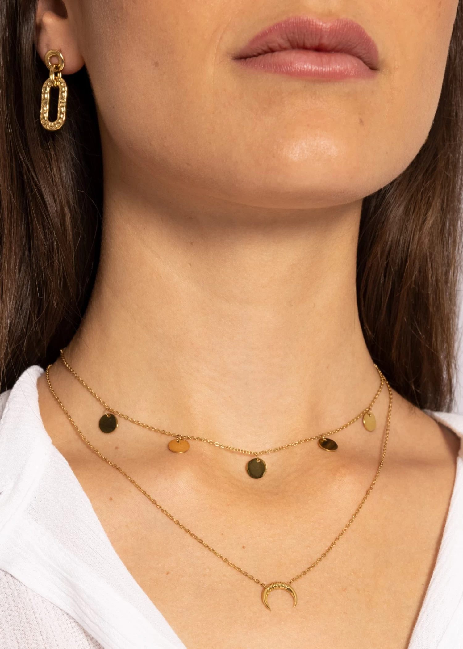 Kombinierte Halskette Mit Mond Und Plättchen, Gold 5 Kombinierte Halskette Mit Mond Und Plättchen, Gold – Bild 3