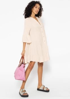 Musselin Kleid, Hellbeige -Sassyclassy Pauline8211 CR2