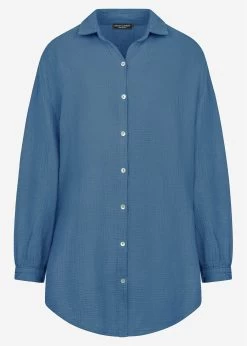 Musselin Bluse Oversize, Blau -Sassyclassy S1201B3646 Bust