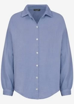 Musselin Bluse Oversize, Kurz, Blau 13 Musselin Bluse Oversize, Kurz, Blau -Sassyclassy S1203B3818 Bust