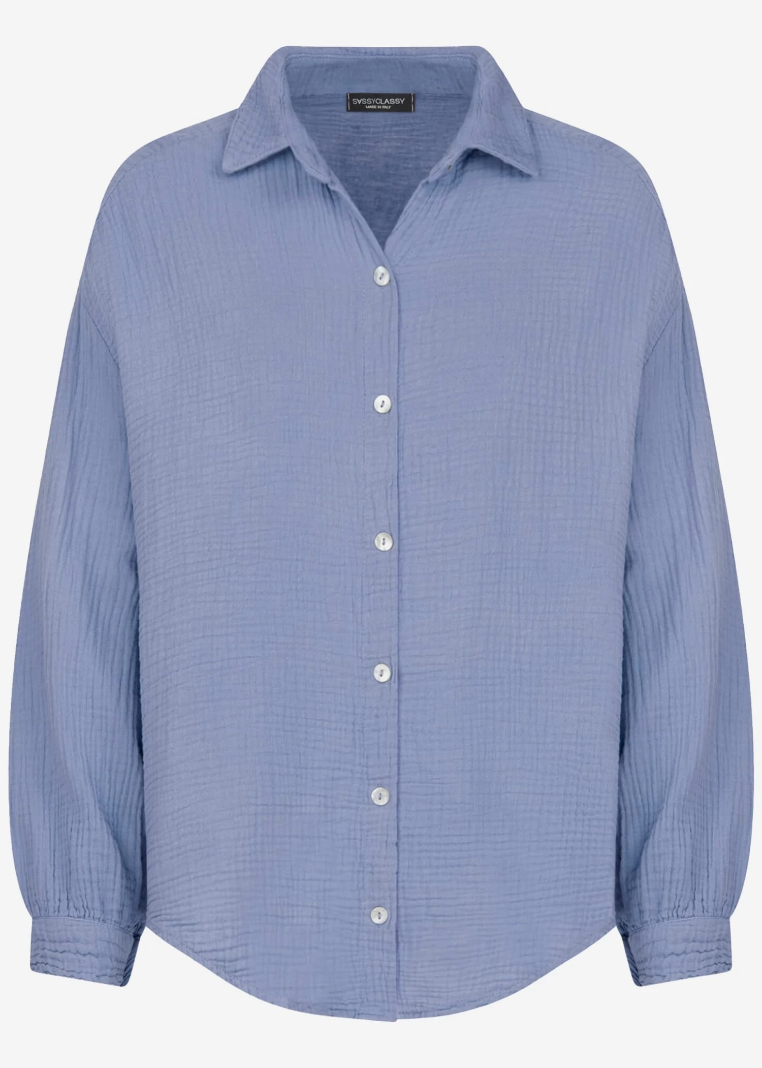 Musselin Bluse Oversize, Kurz, Blau 8 Musselin Bluse Oversize, Kurz, Blau – Bild 6