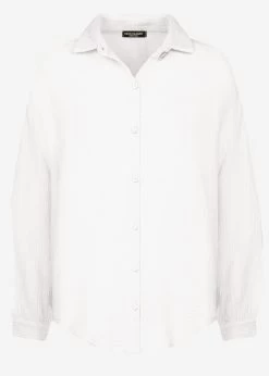 Musselin Bluse Oversize, Kurz, Weiß -Sassyclassy S1203B3835 Bust