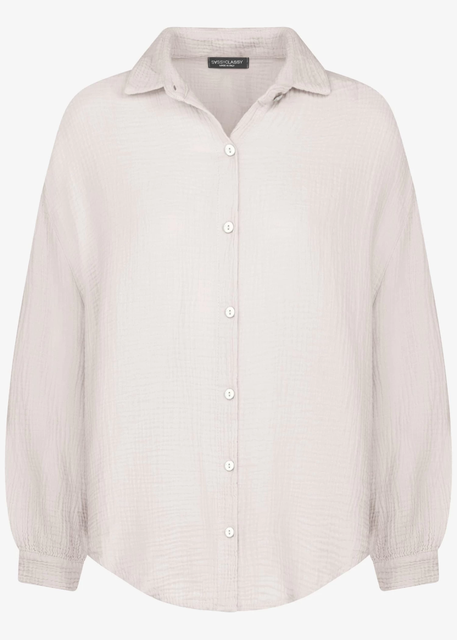 Musselin Bluse Oversize, Kurz, Hellbeige 12 Musselin Bluse Oversize, Kurz, Hellbeige – Bild 10