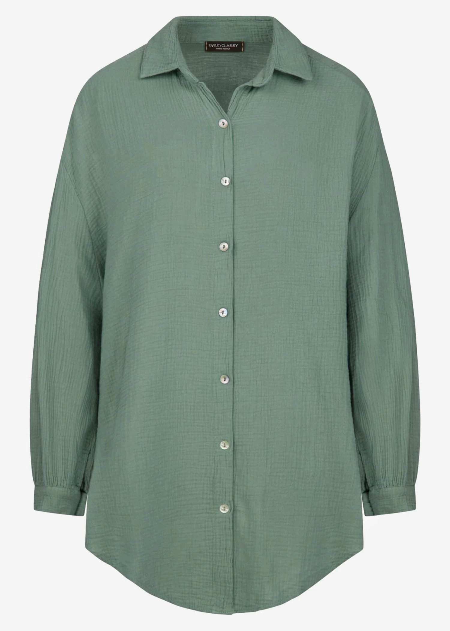 Musselin Bluse Oversize, Salbeigrün 14 Musselin Bluse Oversize, Salbeigrün – Bild 12