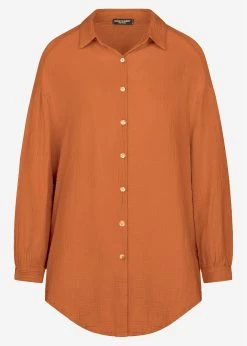 Musselin Bluse Oversize, Cognac 17 Musselin Bluse Oversize, Cognac -Sassyclassy S1209B4227 Bust 2