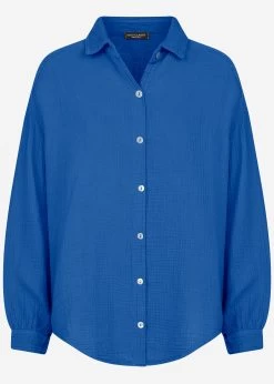 Musselin Bluse Oversize, Kurz, Royalblau -Sassyclassy S1209B4230 Bust