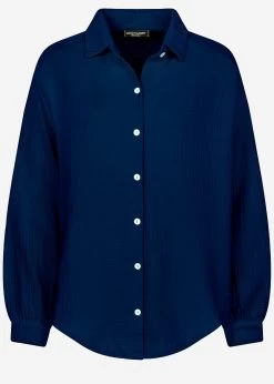 Musselin Bluse Oversize, Kurz, Dunkelblau 17 Musselin Bluse Oversize, Kurz, Dunkelblau -Sassyclassy S2201B4508 Bust