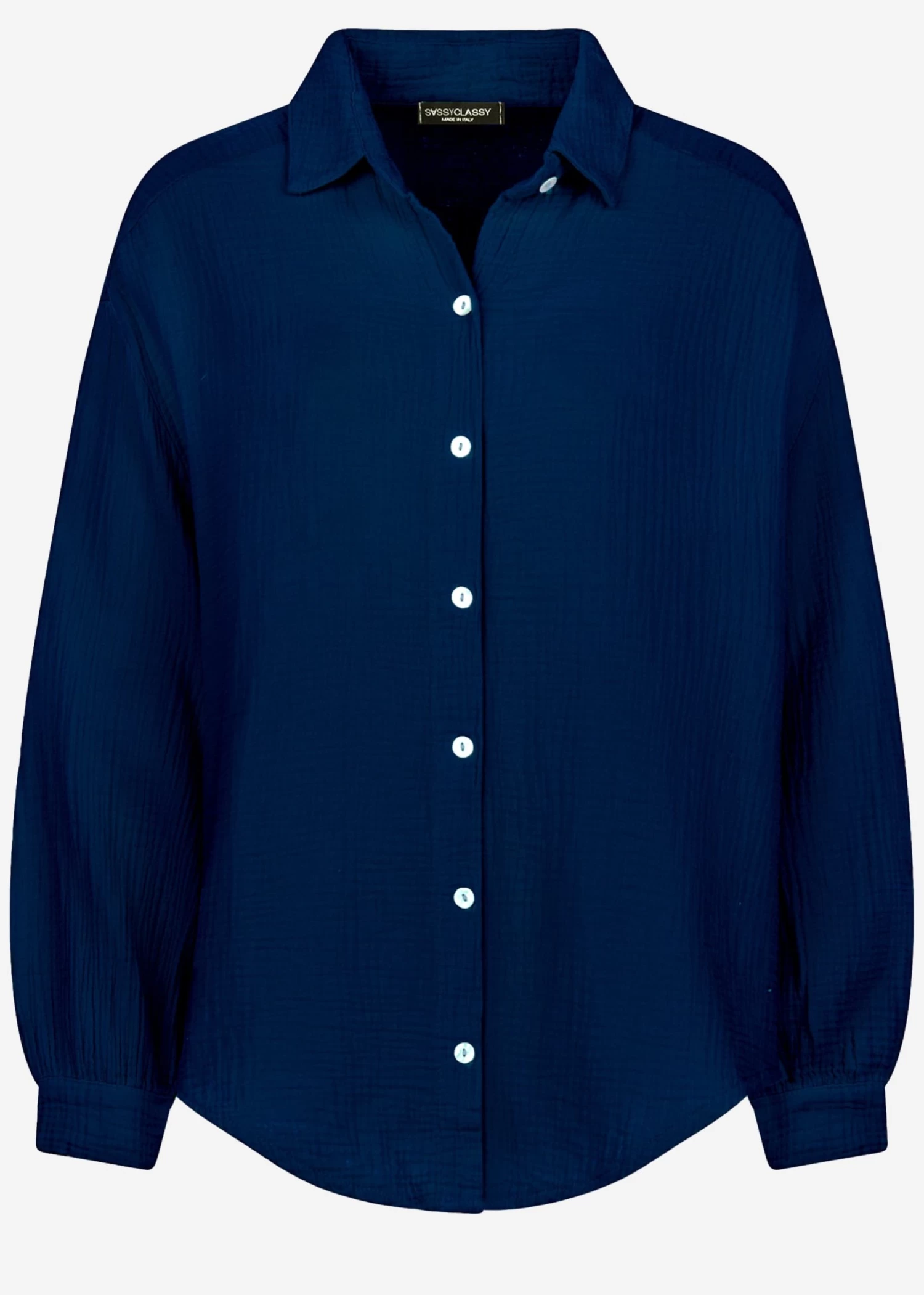 Musselin Bluse Oversize, Kurz, Dunkelblau 10 Musselin Bluse Oversize, Kurz, Dunkelblau – Bild 8