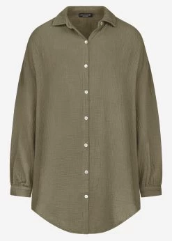 Musselin Bluse Oversize, Khaki 17 Musselin Bluse Oversize, Khaki -Sassyclassy S2201B4516 Bust