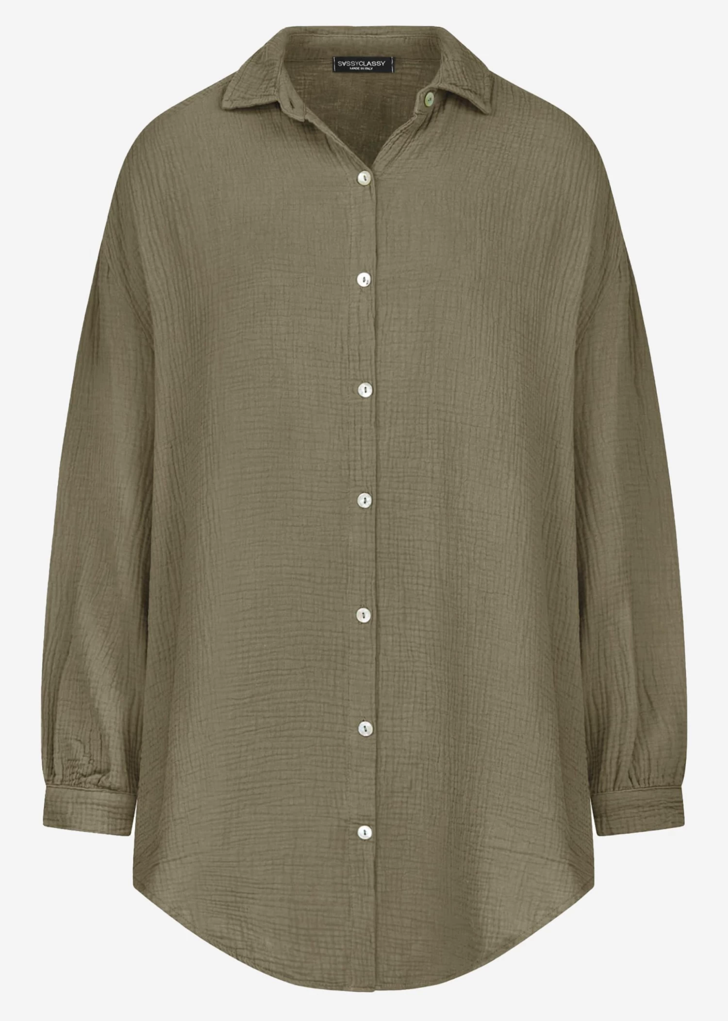 Musselin Bluse Oversize, Khaki 10 Musselin Bluse Oversize, Khaki – Bild 8