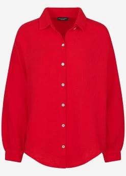 Musselin Bluse Oversize, Kurz, Rot -Sassyclassy S2201B4519 Bust