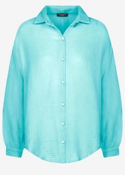 Musselin Bluse Oversize, Kurz, Türkis -Sassyclassy S2202B4491 Bust