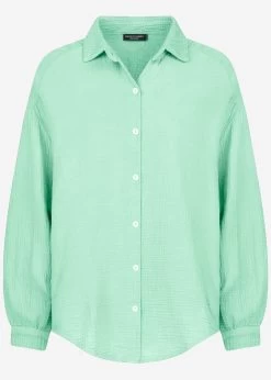 Musselin Bluse Oversize, Kurz, Hellgrün -Sassyclassy S2206B4830 Bust