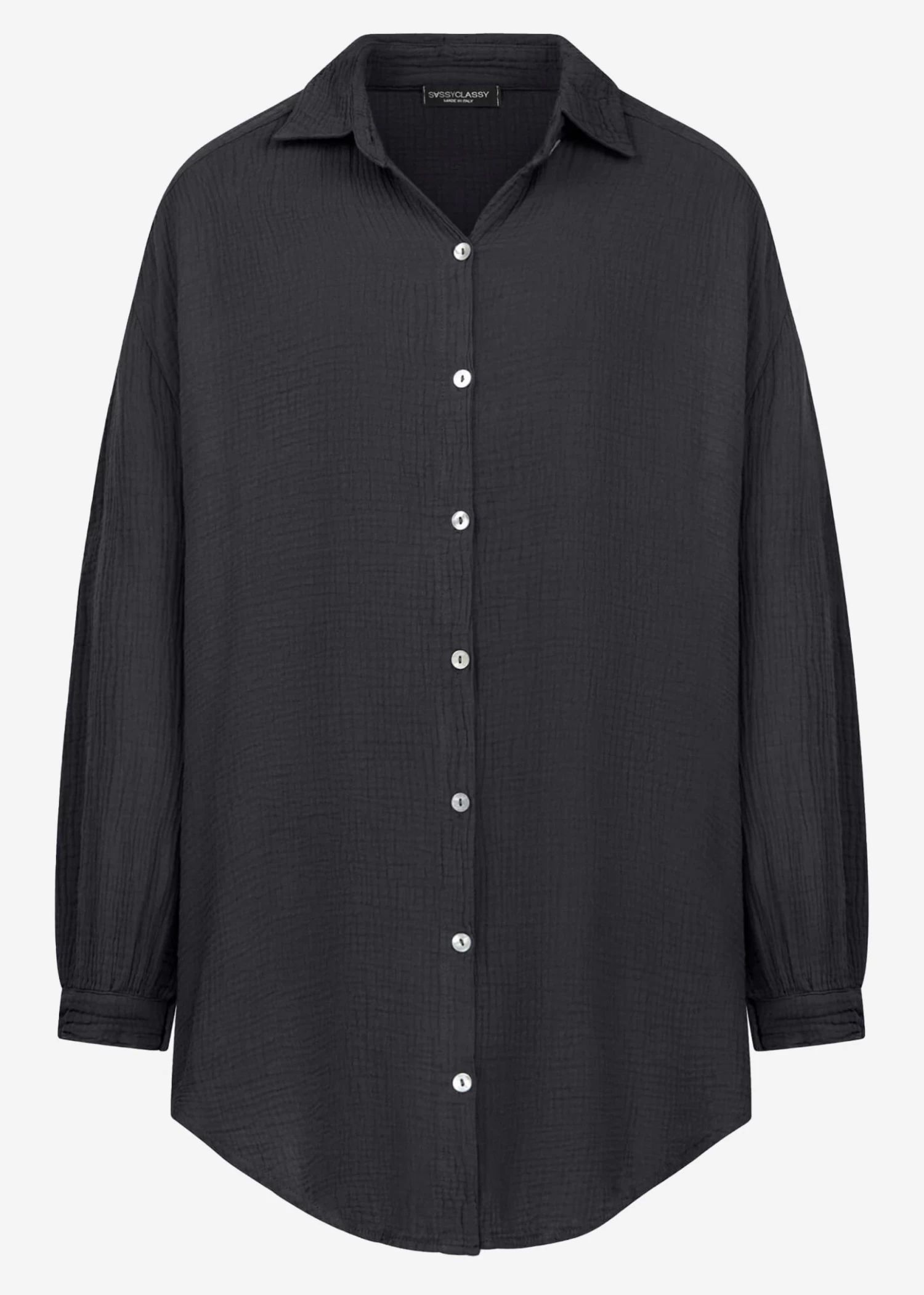 Musselin Bluse Oversize, Dunkelgrau 10 Musselin Bluse Oversize, Dunkelgrau – Bild 8