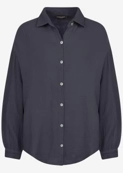 Musselin Bluse Oversize, Kurz, Dunkelgrau 15 Musselin Bluse Oversize, Kurz, Dunkelgrau -Sassyclassy S2208B5017 Bust