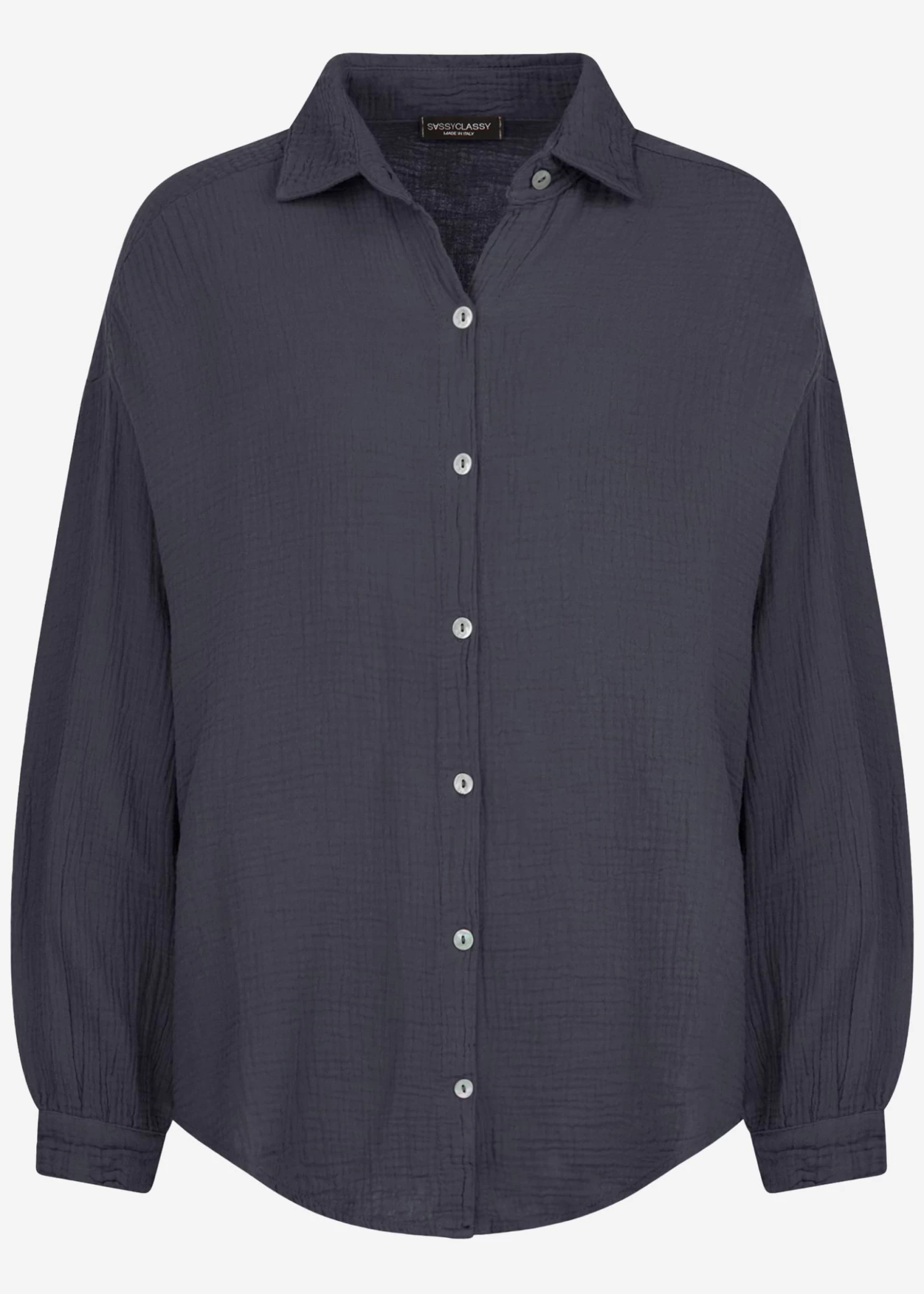 Musselin Bluse Oversize, Kurz, Dunkelgrau 9 Musselin Bluse Oversize, Kurz, Dunkelgrau – Bild 7