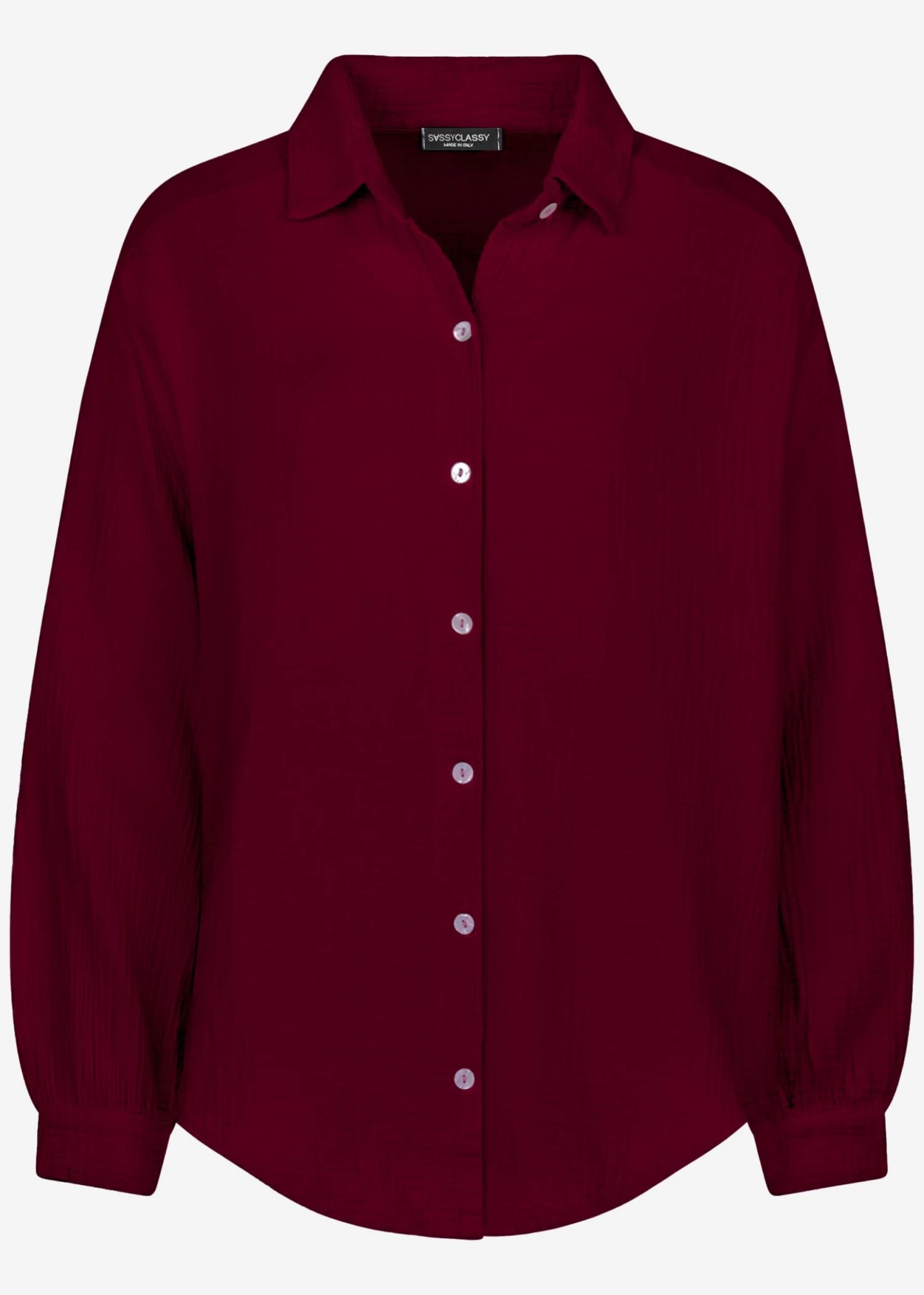 Musselin Bluse Oversize, Kurz, Dunkelrot 9 Musselin Bluse Oversize, Kurz, Dunkelrot – Bild 7