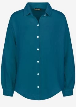 Musselin Bluse Oversize, Kurz, Petrolblau -Sassyclassy S2209B5086 Bust