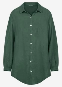 Musselin Bluse Oversize, Dunkelgrün -Sassyclassy S2209B5087 Bust 2