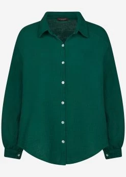 Musselin Bluse Oversize, Kurz, Dunkelgrün -Sassyclassy S2209B5088 Bust