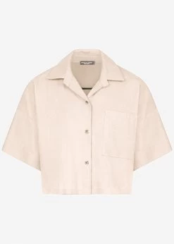 Crop Leinen Blusen Jacke, Beige -Sassyclassy S3202B5437 Bust