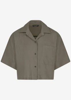 Crop Leinen Blusen Jacke, Khaki 17 Crop Leinen Blusen Jacke, Khaki -Sassyclassy S3202B5438 Bust