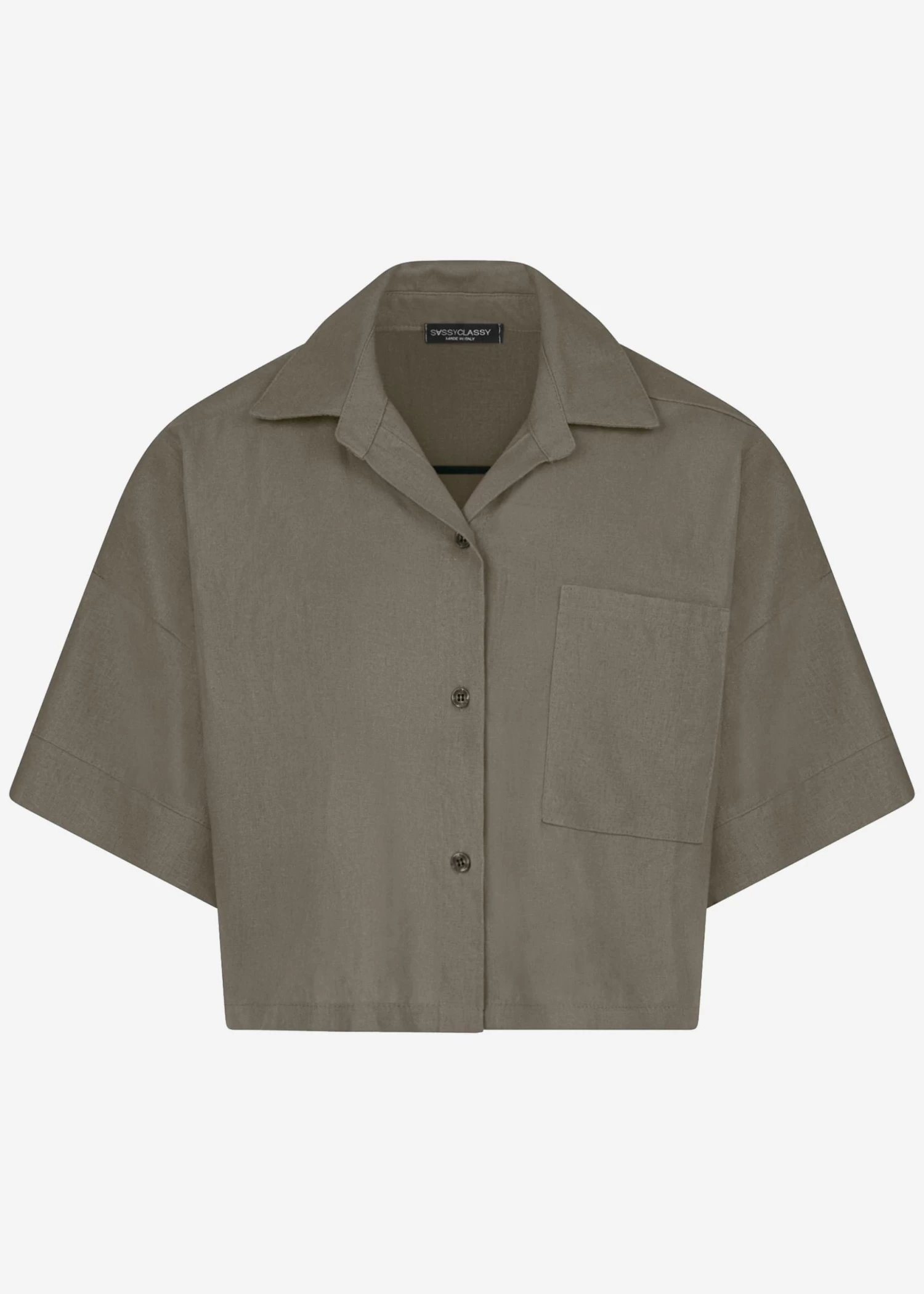 Crop Leinen Blusen Jacke, Khaki 10 Crop Leinen Blusen Jacke, Khaki – Bild 8