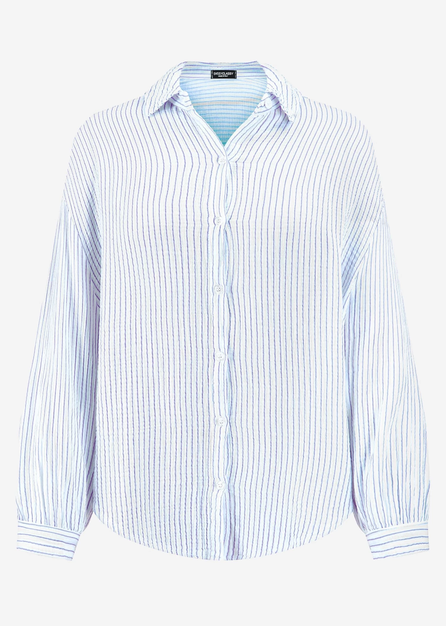 Musselin Bluse, Offwhite, Blau Gestreift 10 Musselin Bluse, Offwhite, Blau Gestreift – Bild 8