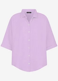 Musselin Bluse Oversize Kurzarm, Kurz, Flieder -Sassyclassy S3203B5622 O Bust