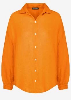 Musselin Bluse Oversize, Kurz, Orange 19 Musselin Bluse Oversize, Kurz, Orange -Sassyclassy S3206B4288 Bust