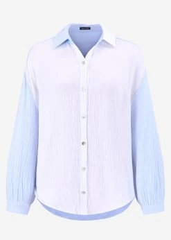 Musselin Bluse Oversize, Kurz, Blau-weiß 31 Musselin Bluse Oversize, Kurz, Blau-weiß -Sassyclassy S3206B5953 Bust