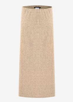 Gerippter Rock In Midi-Länge - Hellbeige 17 Gerippter Rock In Midi-Länge - Hellbeige -Sassyclassy S3207B6002 Bust