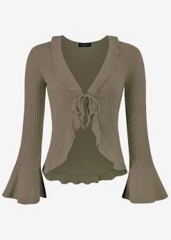 Musselin Cardigan Mit Volants, Khaki 21 Musselin Cardigan Mit Volants, Khaki -Sassyclassy S3207B6066 Bust
