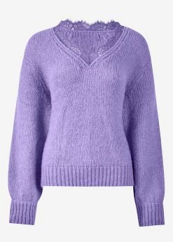 Pullover Mit Spitzen-Ausschnitt - Lila 19 Pullover Mit Spitzen-Ausschnitt - Lila -Sassyclassy S3207P6095 bust