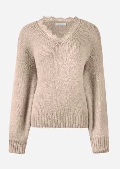 Pullover Mit Spitzen-Ausschnitt - Beige -Sassyclassy S3207P6098 bust