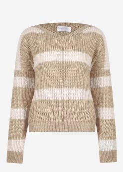 Pullover Mit Streifen Und V-Ausschnitt, Beige -Sassyclassy S3207P6118 bustIiyH5HE7s8SMi