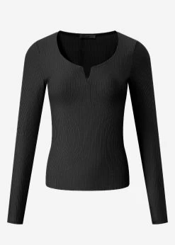 Geripptes Langarmshirt - Schwarz -Sassyclassy S3208G6205 bust