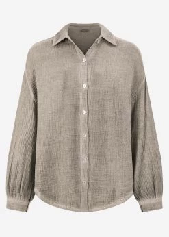 Verwaschene Musselin Bluse - Taupe -Sassyclassy S3209E6407 Bust