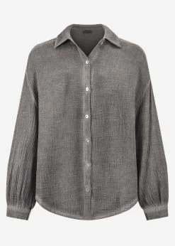Verwaschene Musselin Bluse - Dunkelgrau -Sassyclassy S3210E6562 Bust