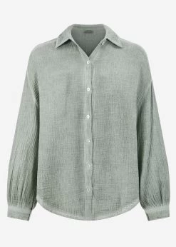 Verwaschene Musselin Bluse - Khaki -Sassyclassy S3210E6563 Bust