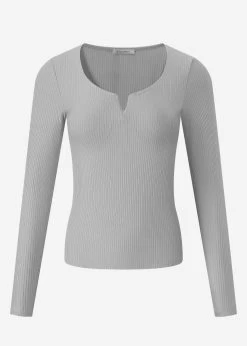 Geripptes Langarmshirt - Hellgrau -Sassyclassy S3210G6538 bust