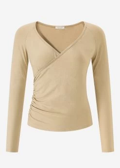 Langarmshirt Mit Wickel-Optik - Beige 19 Langarmshirt Mit Wickel-Optik - Beige -Sassyclassy S4201G6772 bust