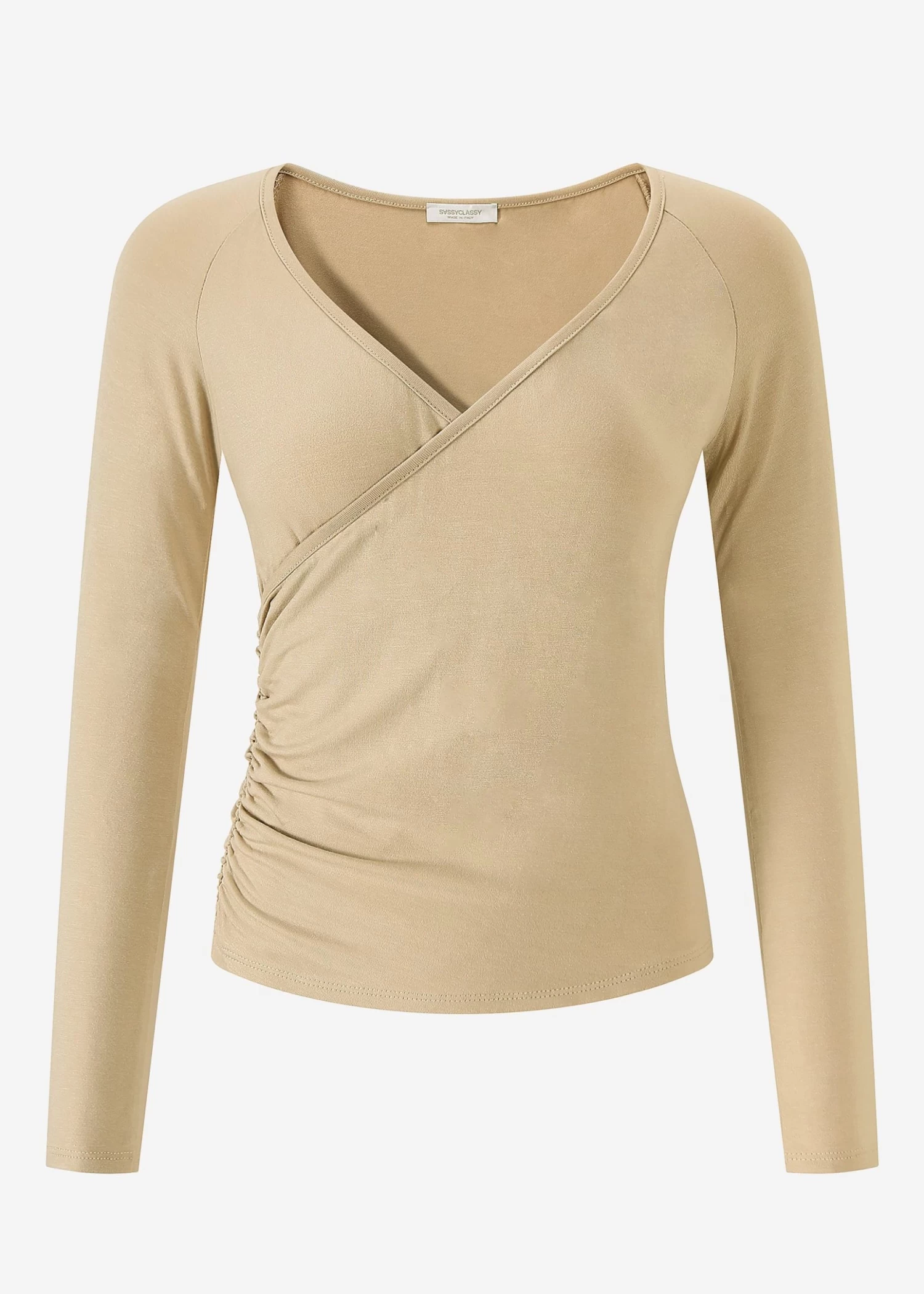 Langarmshirt Mit Wickel-Optik - Beige 11 Langarmshirt Mit Wickel-Optik - Beige – Bild 9