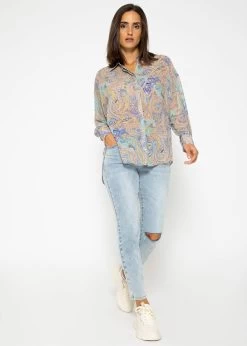 Chiffon Bluse Mit Paisley Print - Lila-beige-türkis -Sassyclassy SASSYCLASSY chiffon Bluse mit paisley print lila beige turkis S3207E6160