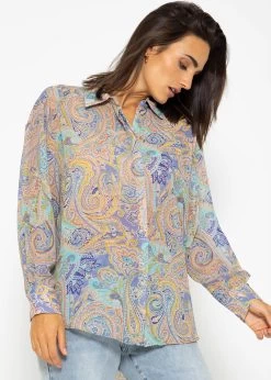 Chiffon Bluse Mit Paisley Print - Lila-beige-türkis -Sassyclassy SASSYCLASSY chiffon Bluse mit paisley print lila beige turkis S3207E6160 2