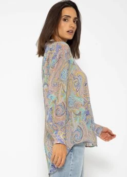 Chiffon Bluse Mit Paisley Print - Lila-beige-türkis -Sassyclassy SASSYCLASSY chiffon Bluse mit paisley print lila beige turkis S3207E6160 6