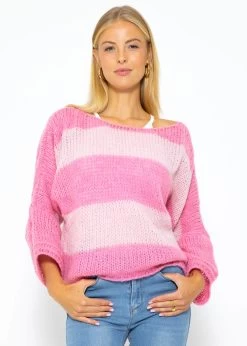 Locker Gestrickter Oversize Pullover - Pink-rosa